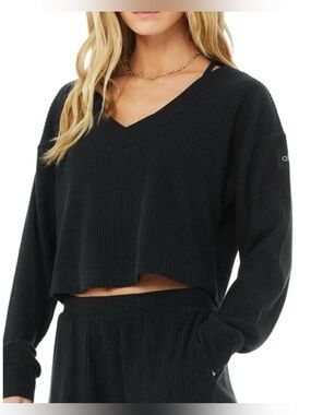 Alo Yoga Muse V-Neck Pullover Sweater Black Medium